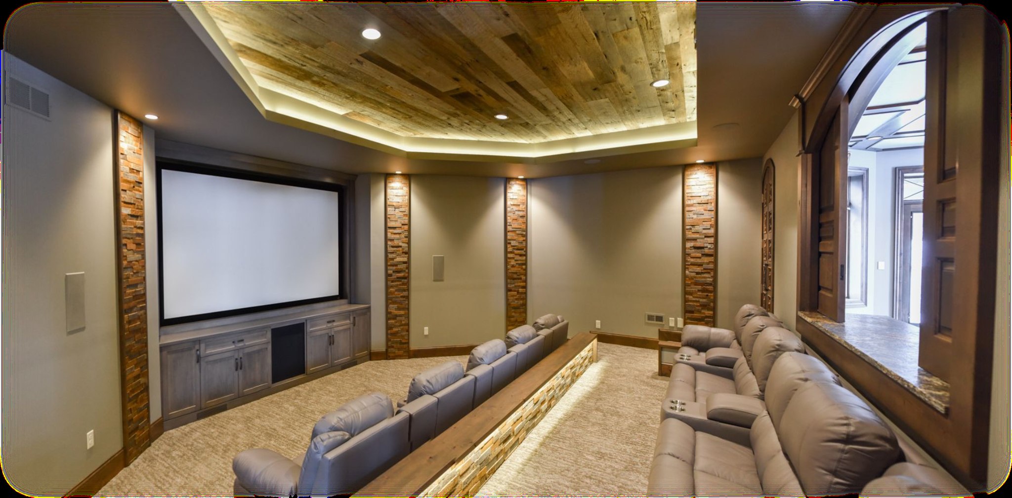 Custom home theater with tiered seating